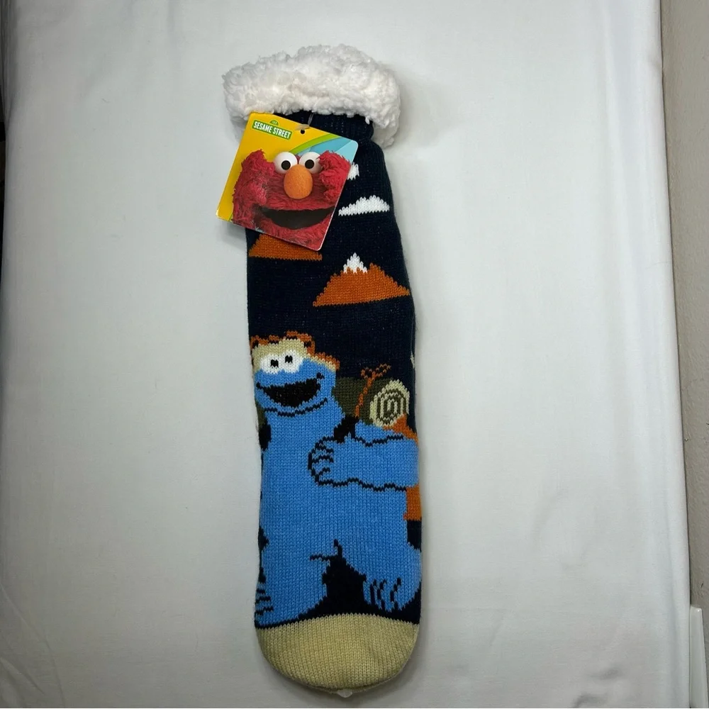 Sesame Street Sherpa Lined Unisex Cookie Monster Soft Warm Non-Slip Socks OS